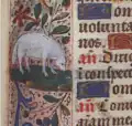 Détail du bandeau marginal du folio 105 : brebis à la pature