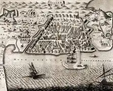 Vue du port d'Alger en 1646, par Matthäus Merian. Bibliothèque nationale de France.