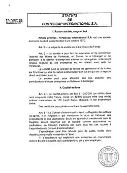 Acte de Fondation d'une société holding suisse